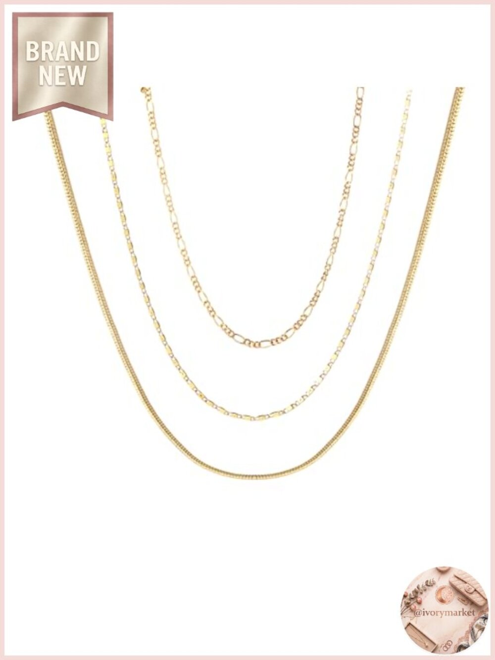 14k Real Gold Plated Herringbone Chain Necklace Set Waterproof Layering Jewelry